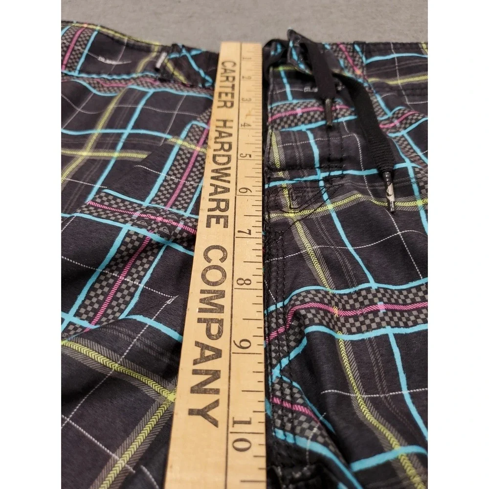 Vtg Quicksilver Board Shorts Swim Trunks Men 32 34 Black Blue Pink Plaid 90s Y2K